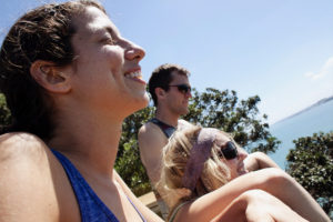 Lori basking in New Zealand sun with Justin and Ashley Burns