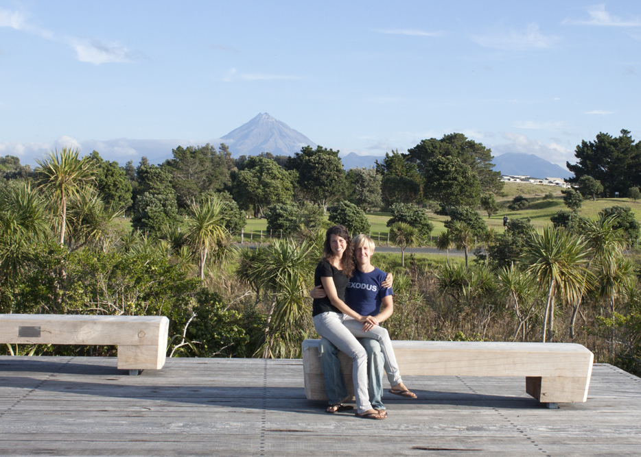 Drew & Lori in front of Mt. Taranaki