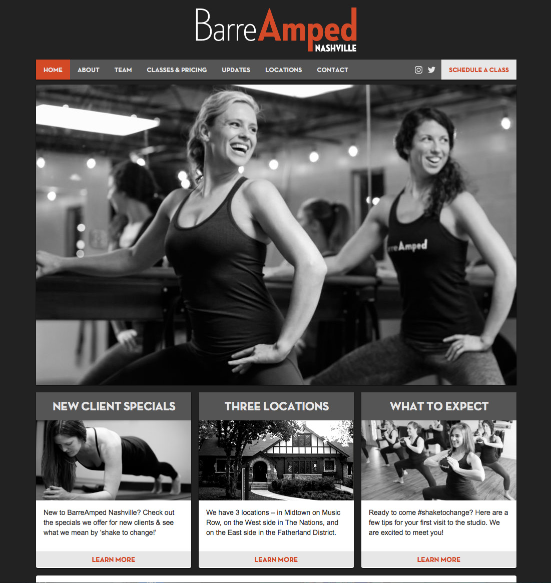 screenshot of BarreAmped Nashville website