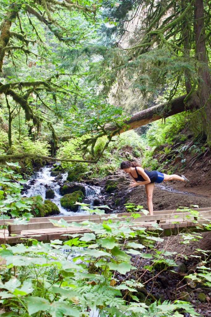 Lori yoga at Fairy Falls creek